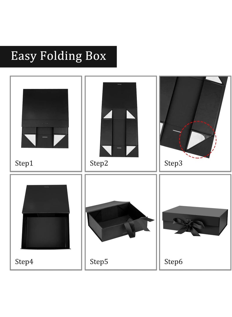 Large Black Magnetic Folding Gift Box with Ribbon & Lid, 31.5cm x 26cm x 9cm Present Box for Festival, Birthday, Anniversary - Image 3
